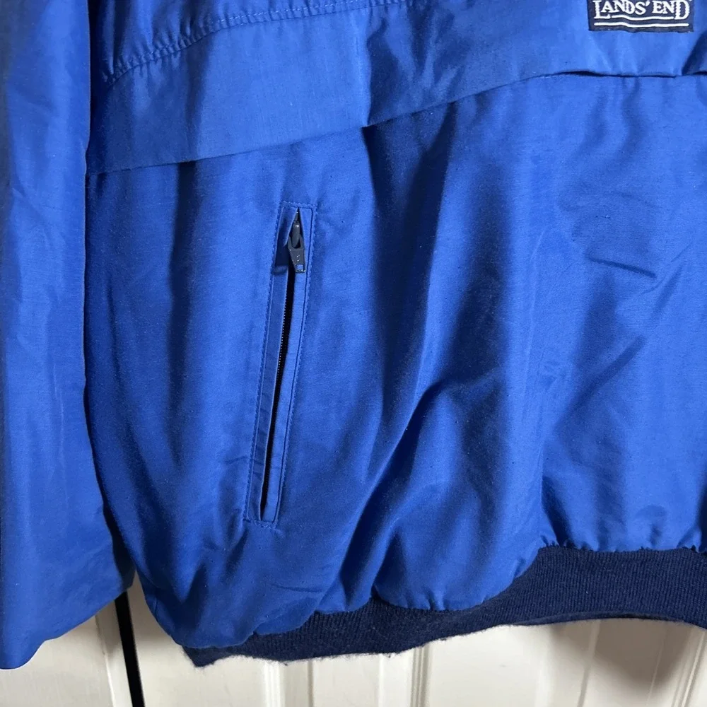 Lands End Pullover Jacket Large Parka Blue Lined Pockets Made in USA Vintage